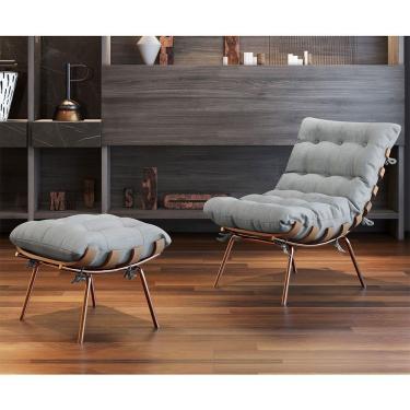 Imagem de Poltrona E Puff M06 Estrutura De Ferro Mais Decor Cobre/cinza