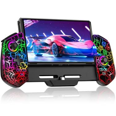 Imagem de MystNova Switch Controllers, Hall Effect Joystick Switch Joypad for Nintendo Switch/OLED, Full-Size Grip Wireless Switch Pro Controller with LED Lights. No Drift Handheld Remote Mode (Black-Crack)