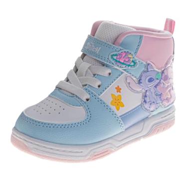 Imagem de Josmo Tênis de cano alto Minnie Mouse Frozen Elsa Anna Patrulha Canina Skye Lilo & Stitch Moana sapatos para meninas, tamanho infantil a criança pequena, Azul e branco - Stitch, 22