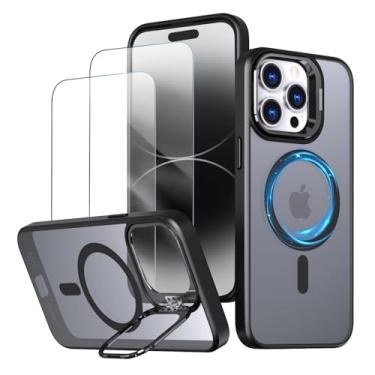 Imagem de Capa magnética para iPhone 15 Pro Max Capinha - Inclui 2 protetores de tela [Suporte para celular] [Compatível com carregamento sem fio] Case Skin-touch para iPhone 15 Pro Max - Preto