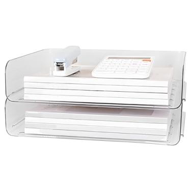 Imagem de Organizador de mesa de acrílico transparente, bandeja de arquivo de 2 camadas para documentos e acessórios, suporte empilhável de papel de escritório para casa ou trabalho