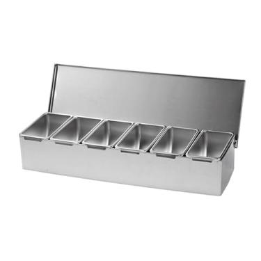 Imagem de KiBcsLic Bandeja porta-condimentos em aço inoxidável, multiuso, à prova de poeira, ideal para temperos e especiarias, perfeita para festas e uso doméstico, 6 Grades