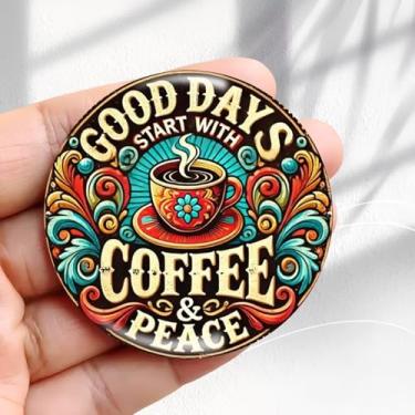 Imagem de Design vintage de ímã de geladeira café e paz - adesivo redondo de geladeira de resina acrílica de 5,8 cm, presente de decoração retrô, tamanho perfeito para geladeira, armário ou qualquer superfície