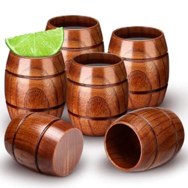 Imagem de Yungyan 6 peças de copos de tiro de madeira barril de bourbon presentes para homens pai ou irmão e artigos de lembrancinhas de festa