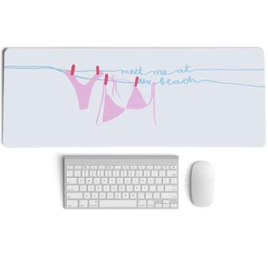 Imagem de PaJiaNi Mouse pad de biquíni sexy rosa, rosa, feminino, oceano, praia, tapete de mesa grande, grande, encontre-me na praia, arte de decoração de mesa de verão feminina, presentes para meninas, 70 x 29