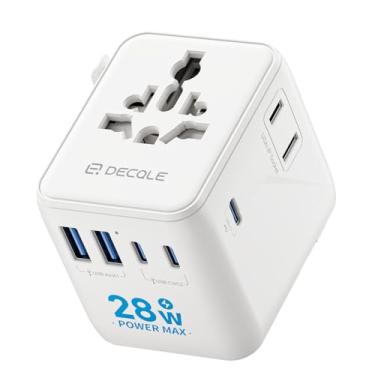 Imagem de Decqle Carregador Universal com Adaptadores de Viagem com 3 portas USB-C e 2 portas USB-A, adaptador portátil tudo em um, para EUA, Reino Unido, UE, Austrália e mais de 224 países (branco) BR2025