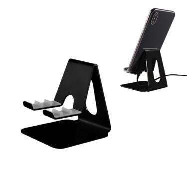 Imagem de Suporte de telefone preto para mesa | Suporte de celular ajustável em 3 posições para mesa | Suporte de telefone de metal preto | Suporte de tablet de mesa | Acessórios de escritório | Compatível com