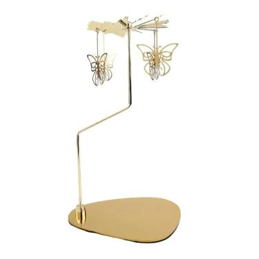 Imagem de Castiçal giratório dourado, carrossel de borboleta giratória em bandeja de metal, peça central de luz de chá para decoração de casa (borboleta)
