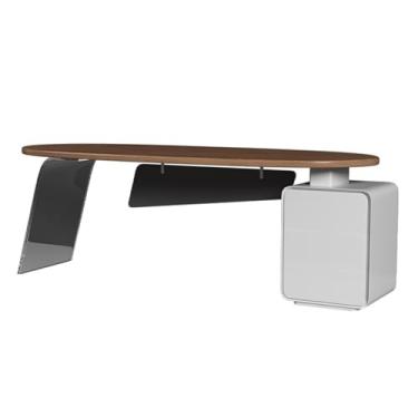 Imagem de Mesa de trabalho Mesa de mesa oval madeira com armazenamento, executiva escritório moderna tomadas carregamento e 3 gavetas(XL)