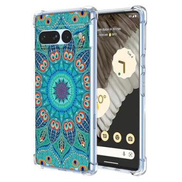 Imagem de WEIOUHR Capa para Pixel 7 Pro Google 7 Pro Transparente Macio TPU Verde Pena em Relevo, Capa protetora leve resistente a arranhões, para Google Pixel 7 Pro (verde pavão)
