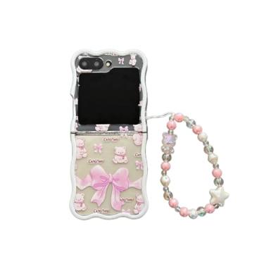 Imagem de GUAYQAT Capa para Samsung Galaxy Z Flip 6/Z Flip 7 FE, linda tulipa flores laço urso design Galaxy Z flip6 capa de telefone dobrável com pulseira para mulheres mulheres (laço)