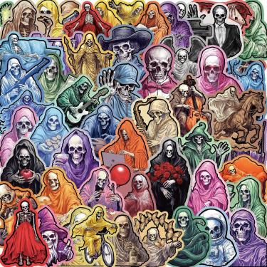 Imagem de Pacote de adesivos Skeleton, 55 peças de vinil Grim Reaper à prova d`água
