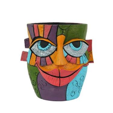 Imagem de Vaso de flores: resina abstrata, estilo Picasso, rosto sorridente, 16 
