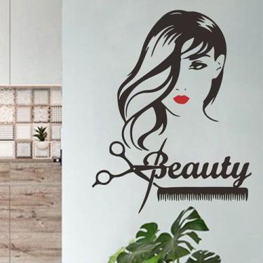 Imagem de Adesivos de parede em PVC Decoração de salão de beleza Sexy Long Hair 