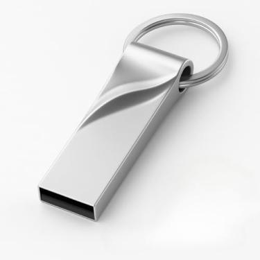 Imagem de Pendrive 16GB 32GB – Unidade Flash Drive Metálica para PC, Notebook e Smart TV, Prateado Chaveiro Sem Tampa(Cromado,16gb)