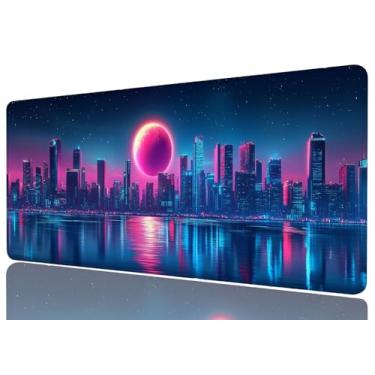 Imagem de Tapete de mesa de paisagem urbana futurista tapete de mesa para jogos grande mouse teclado pad arranha-céus planeta anime tapetes de mesa teclado de computador tapete de mouse tapete para laptop