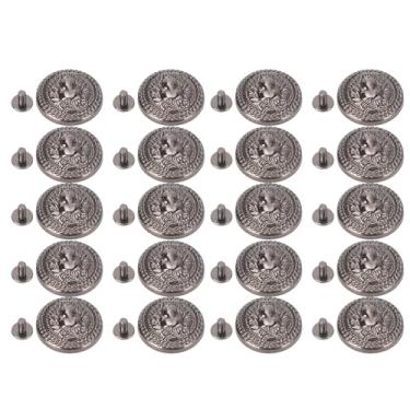 Imagem de Botão de rebite de leão, decorativo vintage, punk, rebite, liga de zinco, cabeça de leão, design para bolsas, sapatos, roupas, 24mm de diâmetro, 20 conjuntos (Prata Preto)
