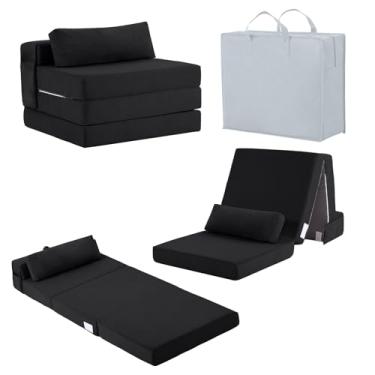 Imagem de Tiita Sofá-cama dobrável, cadeira conversível com bolsa de armazenamento, colchão triplo dobrável com travesseiro, cadeira dobrável portátil, sofá de chão para sala de estar/dormitório/uso de hóspedes