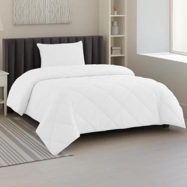 Imagem de Conjunto de edredom reversível de 2 peças LUX Decoration – Material de poliéster macio e leve, para decoração de quarto, inclui 1 edredom e 1 fronha (branco, solteiro)