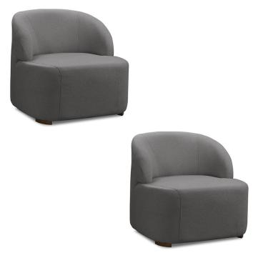 Imagem de Poltrona Decorativa Orgânica Kit 2 Diully Bouclê E03 - D'rossi Cor Cinza Escuro