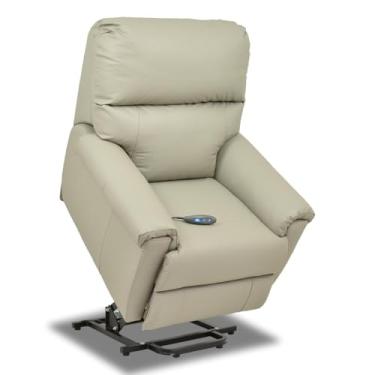 Imagem de Poltrona Reclinável Alpha Elétrica com LIFT em Couro Legítimo, 120kg Suportados, Sistema SoftSpring, Autovolt 90-240v, 85x105x105cm (Bege)