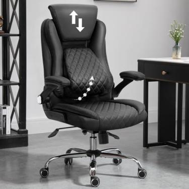Imagem de YAMASORO Cadeira de Escritorio Presidente Premium Cadeira de Escritório de Cabeça Ajustável e Ângulo do Apoio Lombar Ajustável com Base Cromada, High-Back Preta