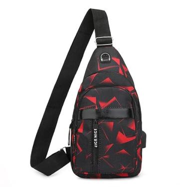 Imagem de Mochila de ombro, bolsa mensageiro, ajustável, portátil, masculina, caminhada, esportes, Camada dupla vermelha, Camada dupla vermelha