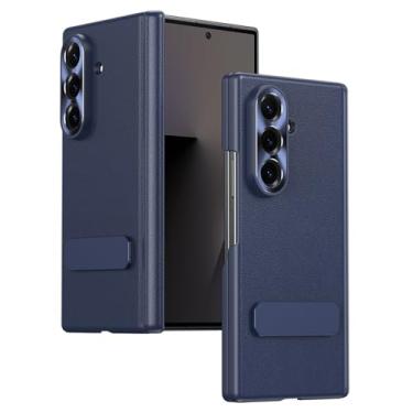 Imagem de FWYANZH Capa de couro para Samsung Galaxy Z Fold 7, capa traseira à prova de choque, proteção de dobradiça, suporte ajustável, capa fina, azul, dobra 7