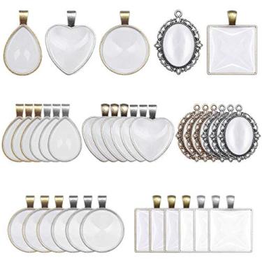 Imagem de Bandejas com pingente Anezus 60 peças, bandejas com pingente bisel em branco com cabochões de vidro para fabricação de pingentes e fabricação de joias, 5 estilos