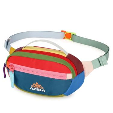 Imagem de Pochete retrô para mulheres, homens, caminhadas, 2 bolsos, bolsas de cinto com bloqueio de cor para festivais dos anos 80, 90, festa temática, corrida, viagem (azul)