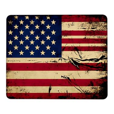 Imagem de Tapete de mouse vintage com bandeira americana, mouse pad quadrado com borda costurada, tapete de mesa com base antiderrapante, tapete de proteção de mesa lavável 24 x 19 cm
