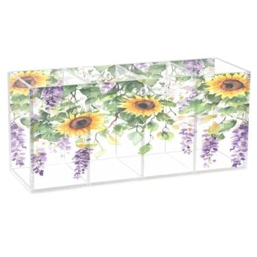 Imagem de SEHANY Porta-canetas de parede vintage de jardim para mesa, 4 compartimentos, porta-lápis de acrílico, organizador de pincéis de maquiagem, organizador de papelaria para escritório, casa