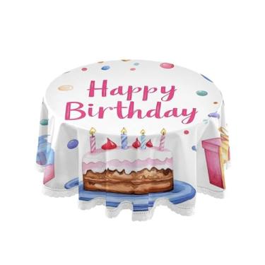 Imagem de SEHANY Toalha de mesa redonda para festa de feliz aniversário de 152 cm, tecido lavável sem rugas, toalha de mesa redonda com decoração de renda para decoração de aniversário de restaurante