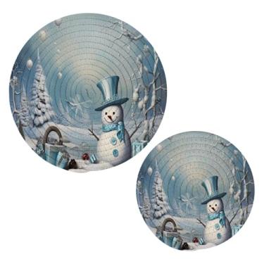 Imagem de Blueangle 2 peças de suporte de panela de Natal para boneco de neve - conjunto de pegadores de panela de tecido redondo - almofadas quentes trançadas de algodão - porta-copos - tapetes de mesa para