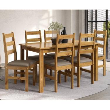 Imagem de Conjunto Sala de Jantar Mesa 140cm e 6 Cadeiras Estofadas 100% Madeira Maciça Serena Espresso Móveis Nogueira/Mascavo