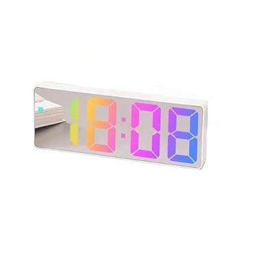 Imagem de Relógio Despertador Digital De Mesa 16X2.5X6cm Alarme Temperatura Pilha AAA Usb Preto Com Led (Branco Com Led Colorido)