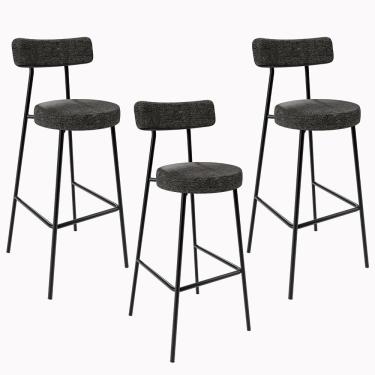Imagem de Kit 03 Banquetas Altas Cozinha Sala De Jantar Estrutura Em Aço Milão F01 Linho Chumbo - Lyam Decor