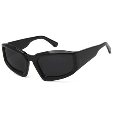 Imagem de JRLLFD Óculos de sol esportivos de acetato com armação angular, polarizados para dirigir, UV400, estilo punk (preto e cinza)