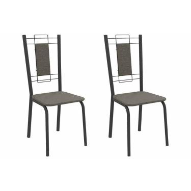 Imagem de Cadeira Sala De Jantar Florença 2c005prf Aço Kit 2 Un Preto/linho Escuro - Kappesberg