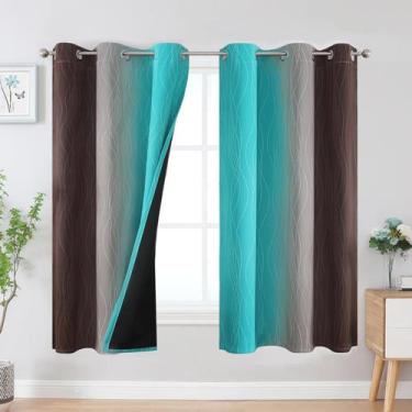 Imagem de Cortinas Blackout Estelar Textiler Marrón/Verde Azulado 107x160cm 2 Pa
