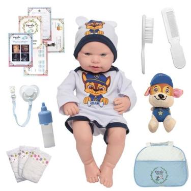 Imagem de Bebê Reborn Realista Careca Patrulha Canina Bolsa Kit Itens - Cegonha 
