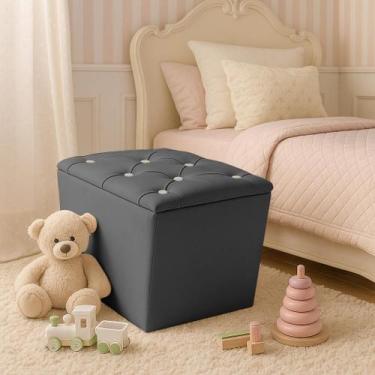 Imagem de Puff Bau Capitone Banqueta Retrô Tecido Suede Strass Dritex Cor:Suede 