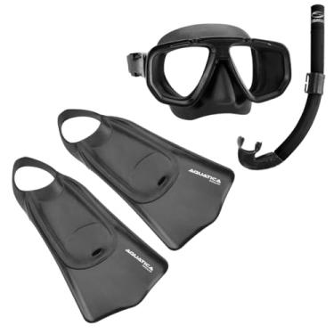 Imagem de Seasub Kit de Mergulho com Máscara DUA, Snorkel e Nadadeira Aquática, Preto, Silicone e EVA, Tamanhos 33-44, para Natação e Mergulho (Preto, S)