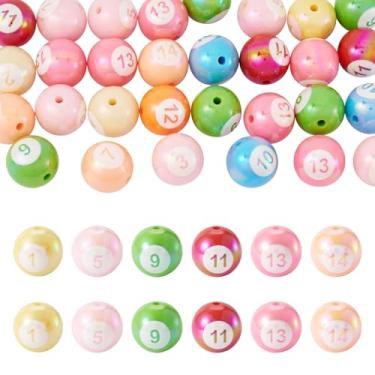 Imagem de Cheriswelry 30 peças de contas de acrílico de 16 mm contas grossas de chiclete redondas de bilhar contas esportivas bola espaçadora solta para artesanato faça você mesmo, chaveiro, pulseira, colar