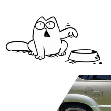 Imagem de Shakas Adesivo de tampa de combustível, gato Hungry Simmons e tigela vazia, decoração fofa de desenho animado, multifuncional para janela traseira de carro à prova d'água, decalque divertido