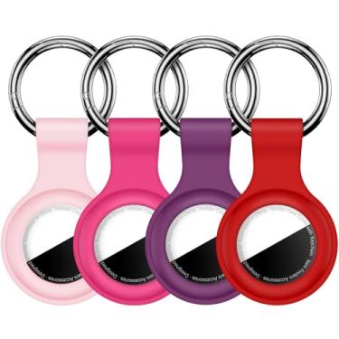 Imagem de Linsaner [Pacote com 4] Chaveiro compatível com AirTag para AirTag, suporte de silicone para AirTags, chaveiro, estojos, corrente para localizadores de itens AirTag, GPS, acessórios, rosa/rosa choque