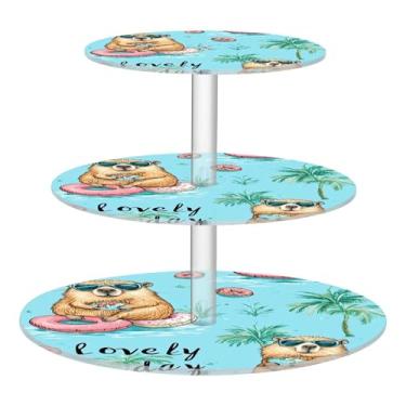 Imagem de CEBUGI Suporte de cupcake de 3 camadas, capivara, óculos de sol, suporte redondo para bolo, torre, bandeja de servir em camadas de acrílico para chá, chá de bebê, casamento e mais