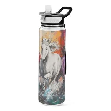 Imagem de xigua Garrafa de água de corrida com tampa de canudo transparente à prova de vazamentos para esportes ao ar livre, bebida, fitness, treino, viagem, 940 ml