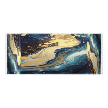 Imagem de Wassud Capas de lavadora e secadora de mármore azul e dourado, protetor de lavadora com sacos de armazenamento, capa de geladeira à prova de poeira com bolsos para lavanderia doméstica, cozinha, 120 x