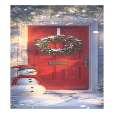 Imagem de STAYTOP Porta vermelha festiva guirlanda de Natal capa magnética para máquina de lavar louça, 58 x 66 cm, capa decorativa para geladeira para porta da frente, adesivo, máquina de lavar, painel de